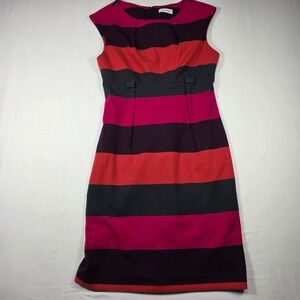 Calvin Klein Womens Striped Dress Sleeveless Pink Red Purple 36in